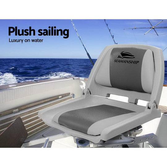 Buy Seamanship 2X Folding Boat Seats Marine Seat Swivel Low Back 4cm Padding Grey discounted | Products On Sale Australia