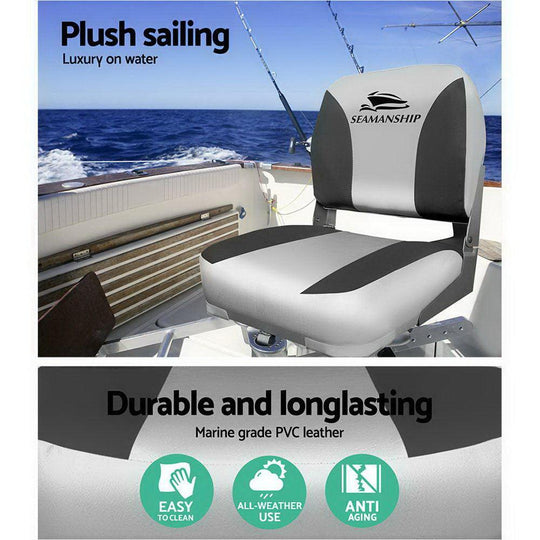 Buy Seamanship 2X Folding Boat Seats Marine Swivel Low Back 13cm Padding Charcoal discounted | Products On Sale Australia