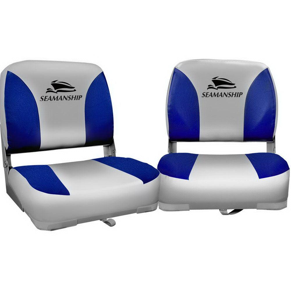 Buy Seamanship 2X Folding Boat Seats Marine Swivel Low Back 13cm Padding Grey Blue discounted | Products On Sale Australia