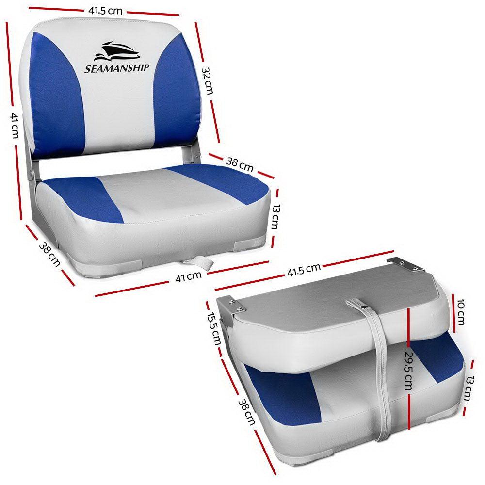 Buy Seamanship 2X Folding Boat Seats Marine Swivel Low Back 13cm Padding Grey Blue discounted | Products On Sale Australia