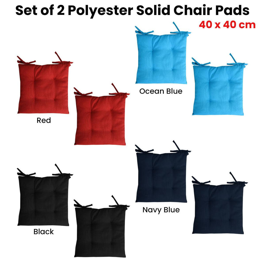 Buy Set of 2 Outdoor Polyester Solid Chair Pads 40 x 40cm Black discounted | Products On Sale Australia