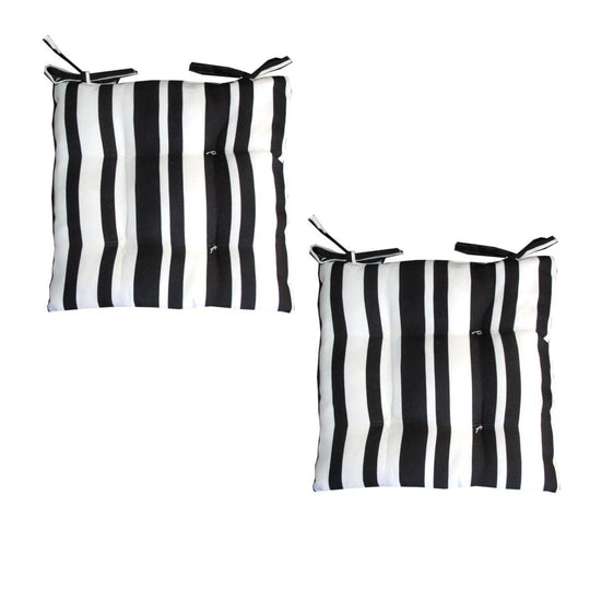 Buy Set of 2 Outdoor Polyester Striped Chair Pads 40 x 40cm White Black discounted | Products On Sale Australia