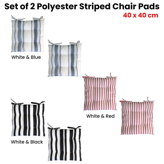 Buy Set of 2 Outdoor Polyester Striped Chair Pads 40 x 40cm White Black discounted | Products On Sale Australia