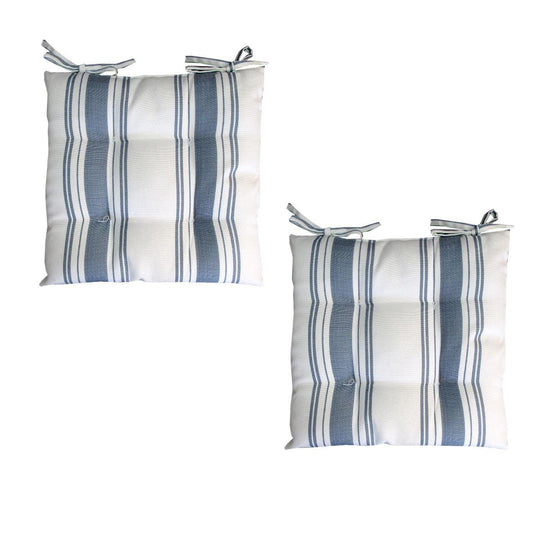 Buy Set of 2 Outdoor Polyester Striped Chair Pads 40 x 40cm White Blue discounted | Products On Sale Australia