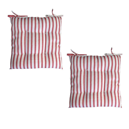 Buy Set of 2 Outdoor Polyester Striped Chair Pads 40 x 40cm White Red discounted | Products On Sale Australia