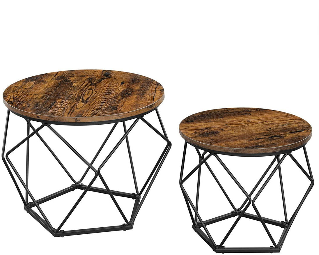 Buy Set of 2 Side Tables Robust Steel Frame Rustic Brown and Black discounted | Products On Sale Australia