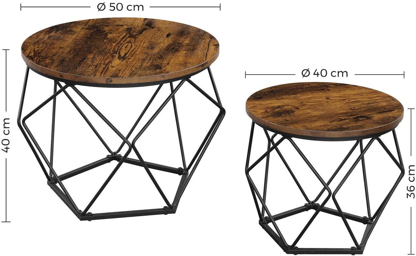 Buy Set of 2 Side Tables Robust Steel Frame Rustic Brown and Black discounted | Products On Sale Australia