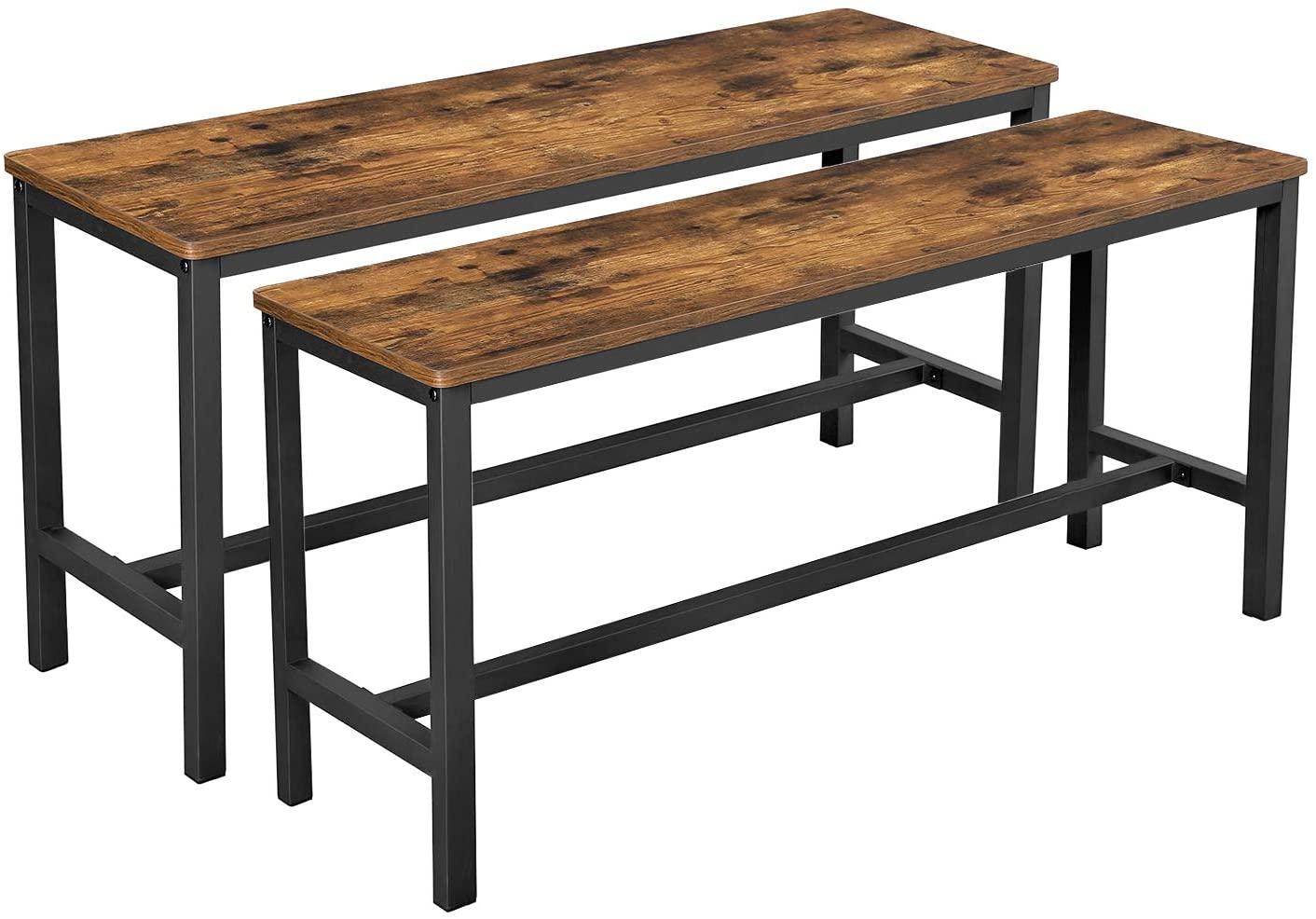 Buy Set of 2 Table Benches Industrial Style Durable Metal Frame 108 x 32.5 x 50 cm Rustic Brown discounted | Products On Sale Australia