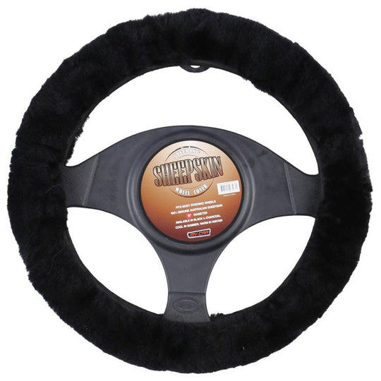 Buy Sheepskin Steering Wheel Cover - Black discounted | Products On Sale Australia