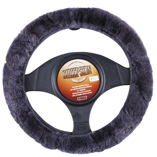 Buy Sheepskin Steering Wheel Cover - Charcoal discounted | Products On Sale Australia