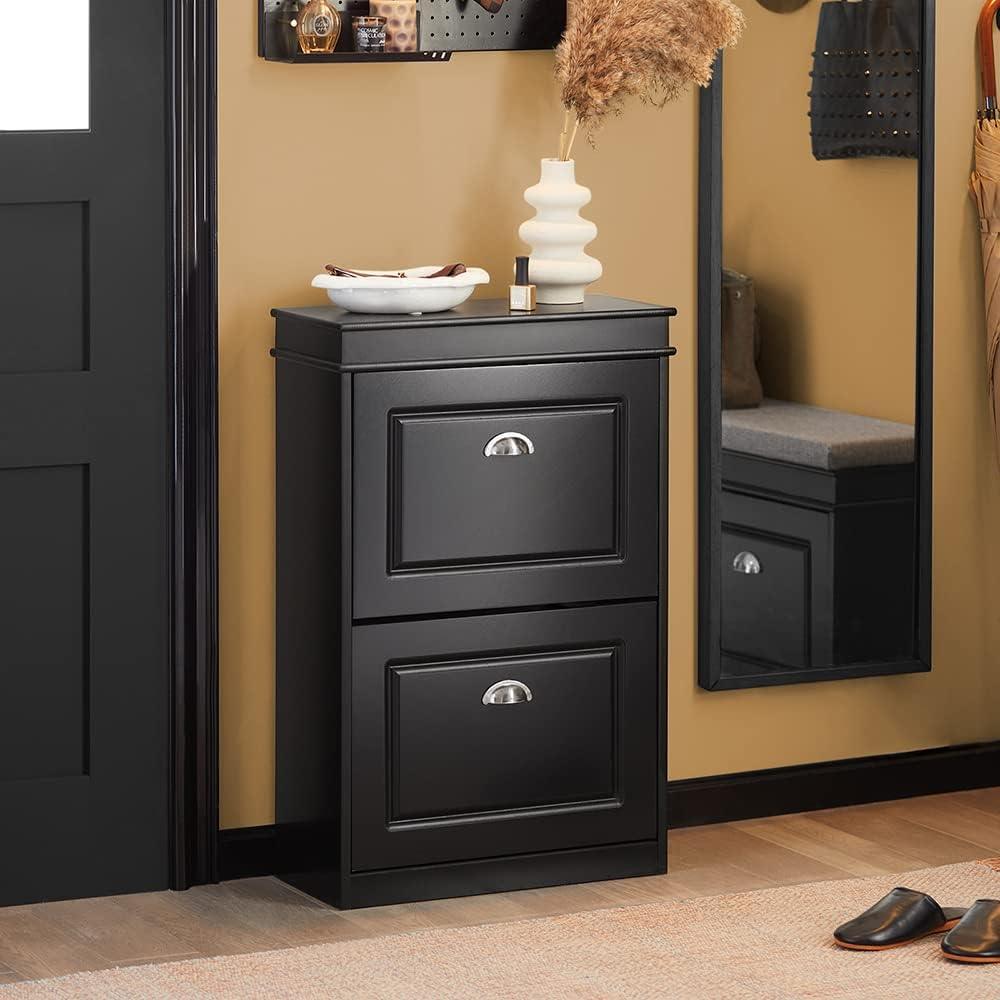 Buy Shoe Cabinet 2 Drawers Storage Cupboard Black discounted | Products On Sale Australia