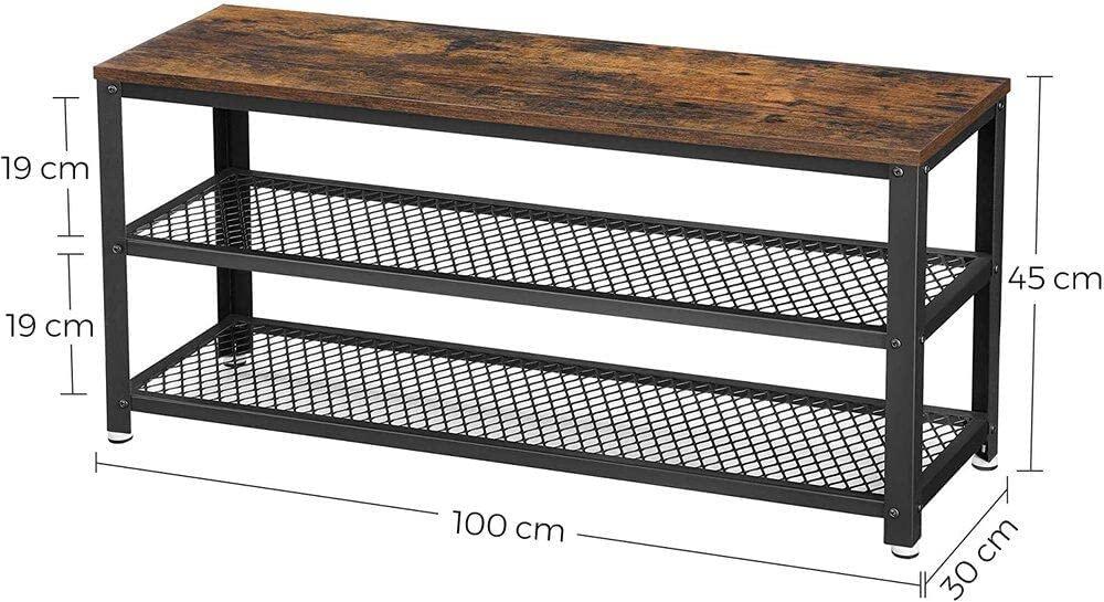 Buy Shoe Rack with 2 Shelves 100 x 30 x 45 cm Rustic Brown and Black discounted | Products On Sale Australia