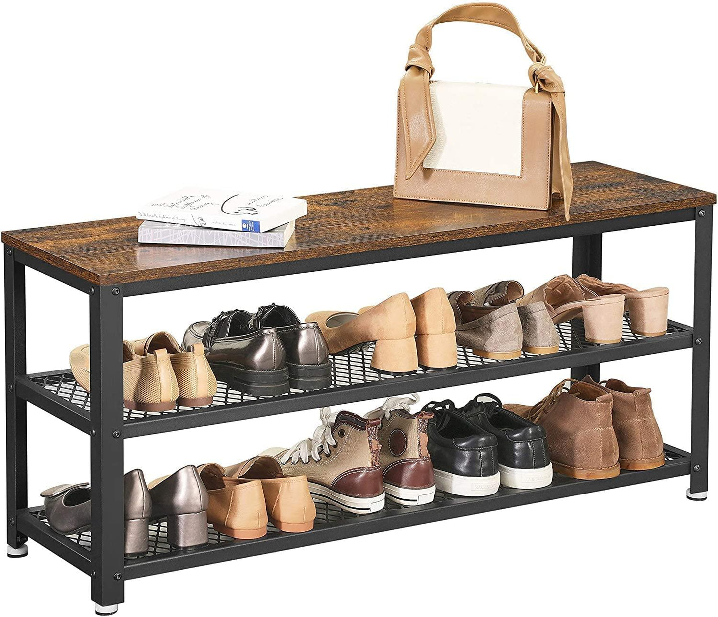 Buy Shoe Rack with 2 Shelves 100 x 30 x 45 cm Rustic Brown and Black discounted | Products On Sale Australia