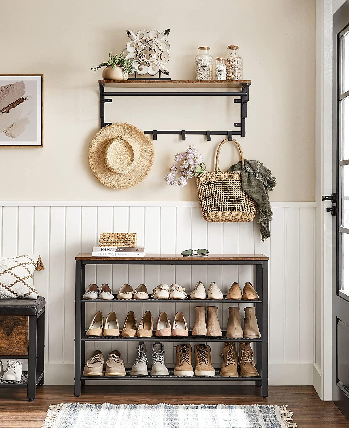 Buy Shoe Rack with 3 Mesh Shelves Rustic Brown and Black discounted | Products On Sale Australia