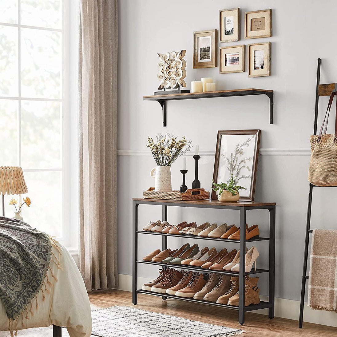 Buy Shoe Rack with 3 Mesh Shelves Rustic Brown and Black discounted | Products On Sale Australia