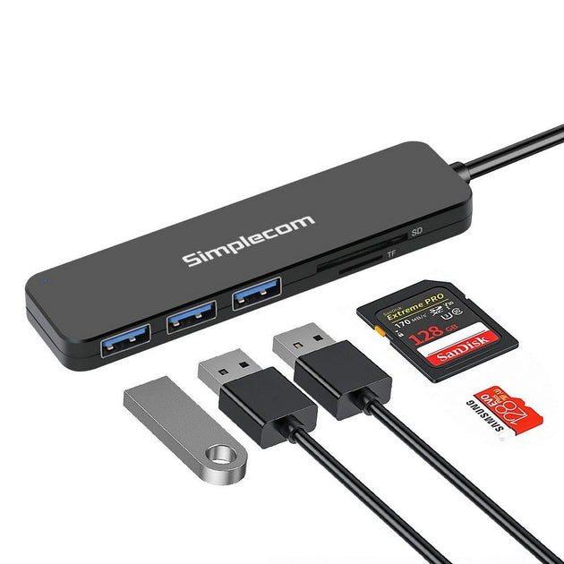 Buy Simplecom CH365 SuperSpeed 3 Port USB 3.0 (USB 3.2 Gen 1) Hub with SD MicroSD Card Reader discounted | Products On Sale Australia