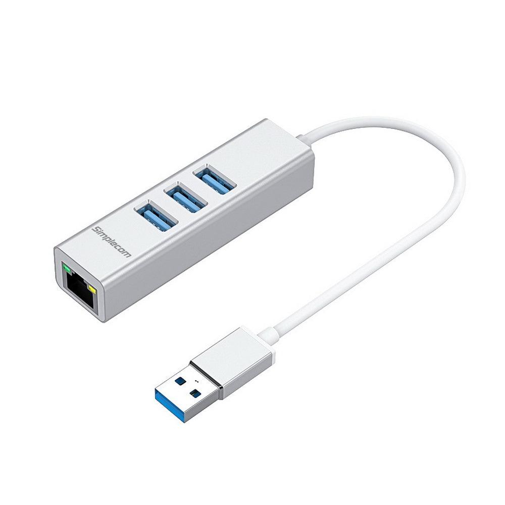 Buy Simplecom CHN420 Aluminium 3 Port SuperSpeed USB HUB with Gigabit Ethernet Adapter Silver discounted | Products On Sale Australia