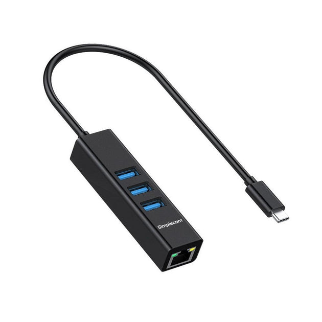 Buy Simplecom CHN421 Aluminium USB-C to 3 Port USB HUB with Gigabit Ethernet Adapter Black discounted | Products On Sale Australia