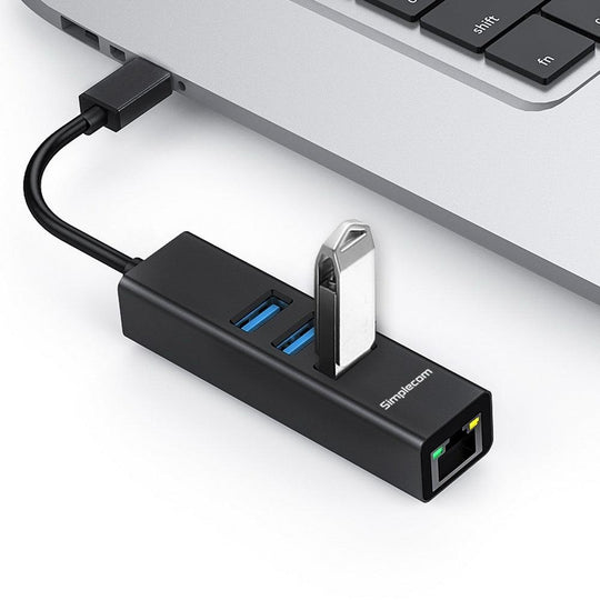 Buy Simplecom CHN421 Aluminium USB-C to 3 Port USB HUB with Gigabit Ethernet Adapter Black discounted | Products On Sale Australia