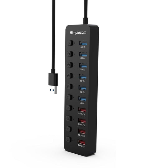 Buy Simplecom CHU810 48W 10-Port USB 3.0 Hub and Charger with Individual Switches 12V/4A Power Adapter BC1.2 Fast Charging discounted | Products On Sale Australia