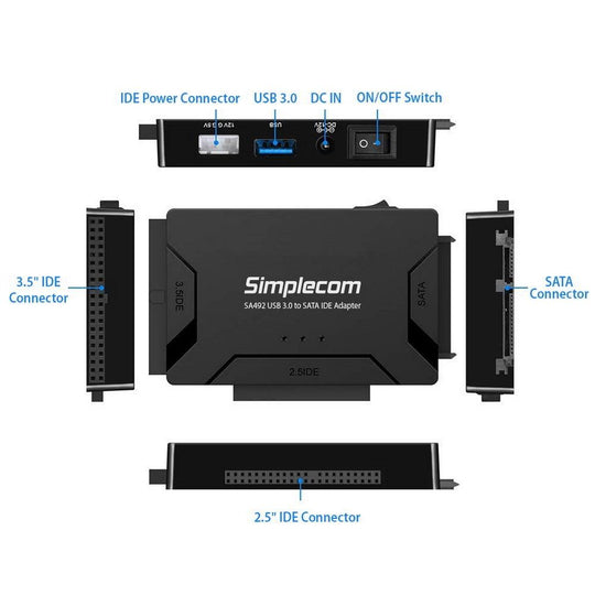 Buy Simplecom SA492 USB 3.0 to 2.5/3.5/5.25 inch SATA IDE Adapter with Power Supply discounted | Products On Sale Australia