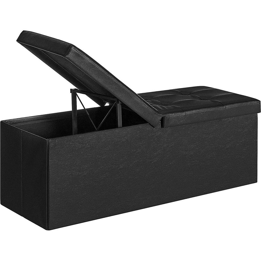 Buy SONGMICS 110cm Folding Storage Ottoman Bench with Flipping Lid Footrest Black discounted | Products On Sale Australia