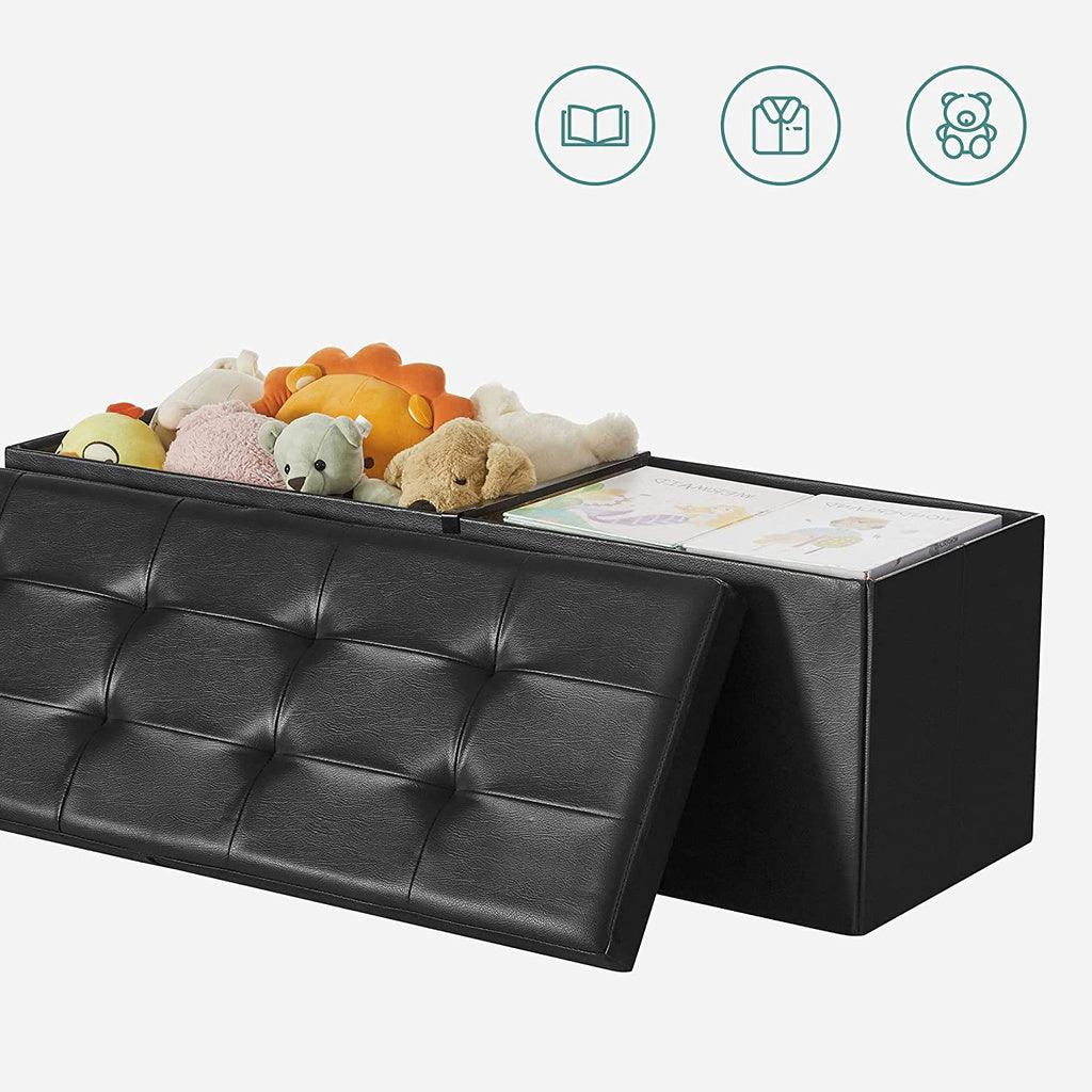 Buy SONGMICS 110cm Folding Storage Ottoman Bench with Flipping Lid Footrest Black discounted | Products On Sale Australia