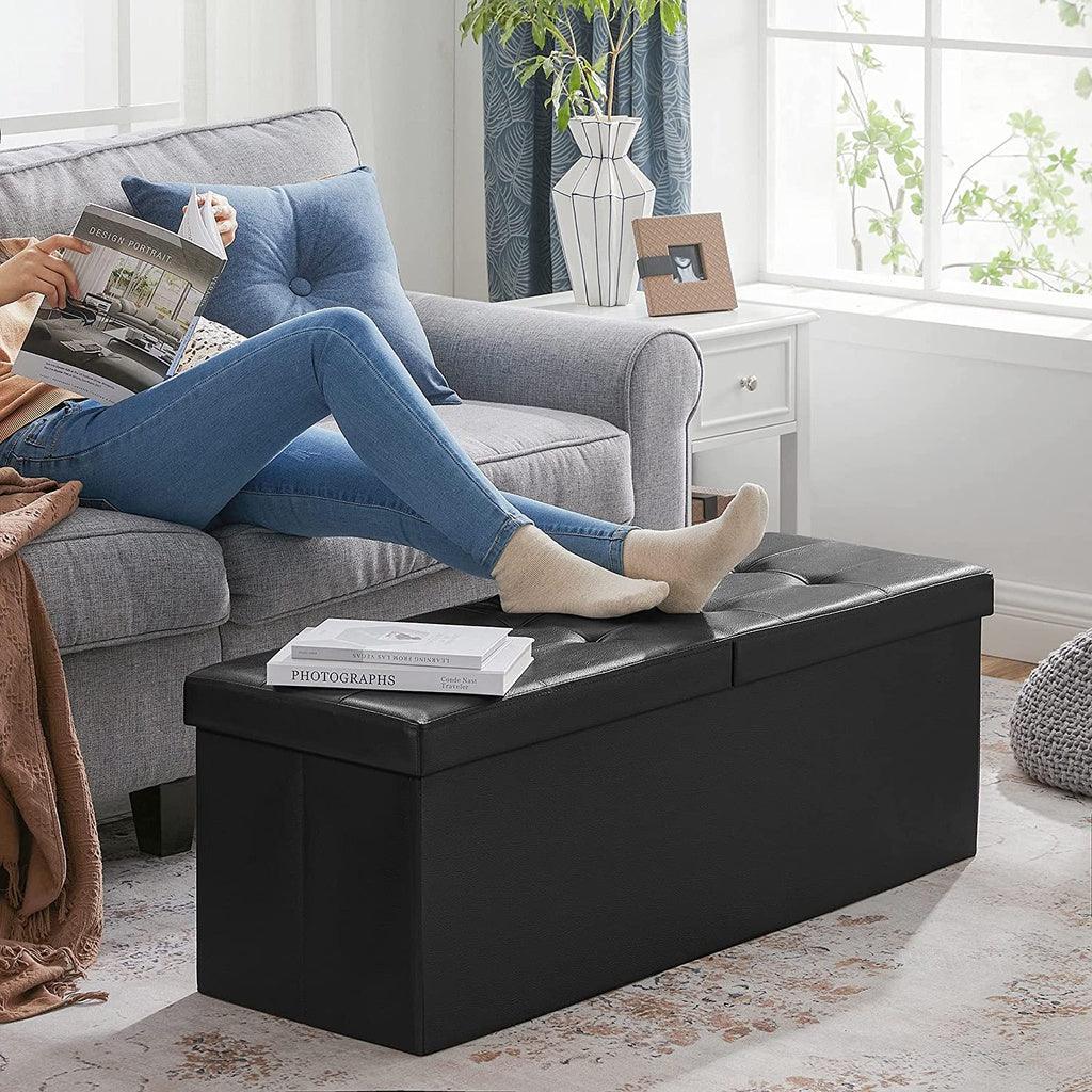 Buy SONGMICS 110cm Folding Storage Ottoman Bench with Flipping Lid Footrest Black discounted | Products On Sale Australia