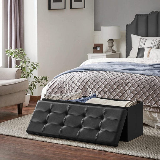 Buy SONGMICS 110cm Folding Storage Ottoman Bench with Flipping Lid Footrest Black discounted | Products On Sale Australia