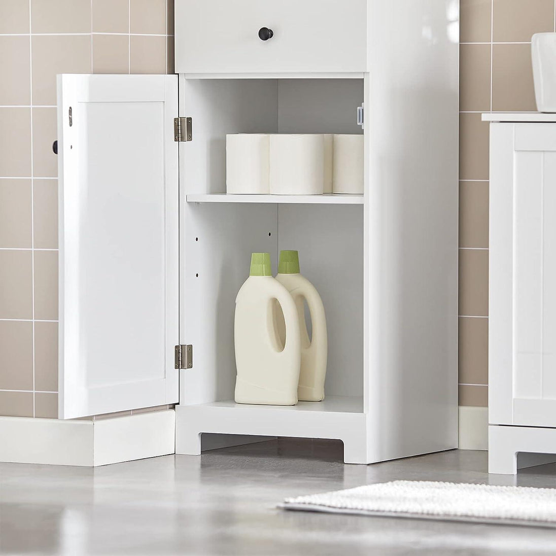 Buy Tall Bathroom Storage Cabinet 3 Shelves, White discounted | Products On Sale Australia