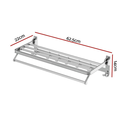 Buy Towel Rail Rack Holder 4 Bars Wall Mounted Aluminium Foldable Hanging Hook discounted | Products On Sale Australia