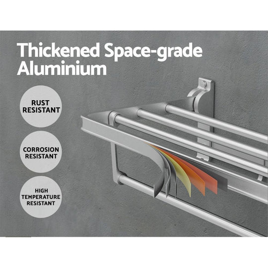 Buy Towel Rail Rack Holder 4 Bars Wall Mounted Aluminium Foldable Hanging Hook discounted | Products On Sale Australia