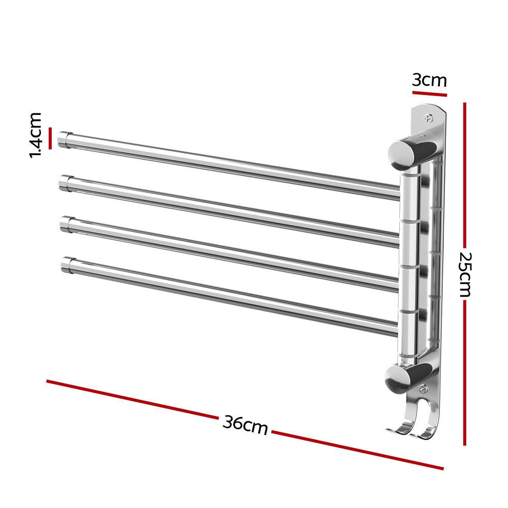 Buy Towel Rail Rack Holder 4 Bars Wall Mounted Stainless Steel Swivel Hanging Hook discounted | Products On Sale Australia