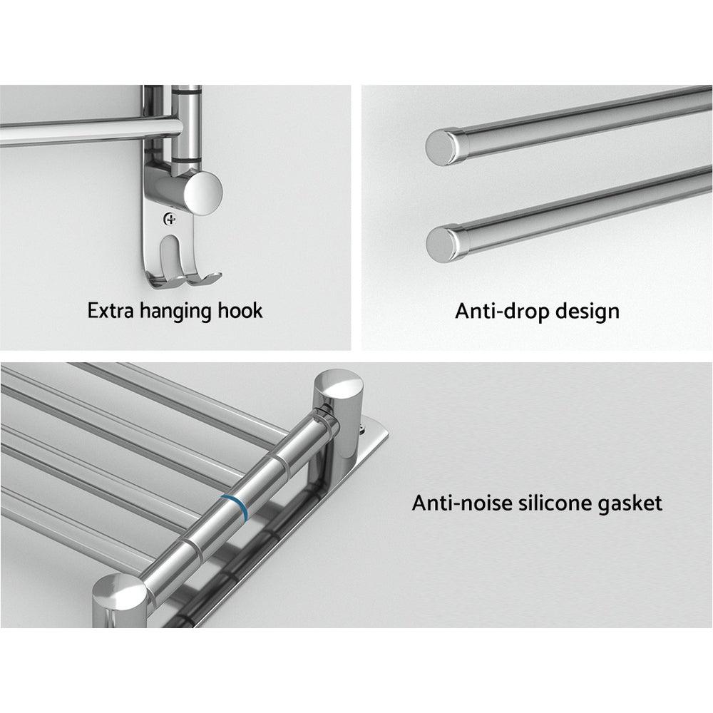 Buy Towel Rail Rack Holder 4 Bars Wall Mounted Stainless Steel Swivel Hanging Hook discounted | Products On Sale Australia