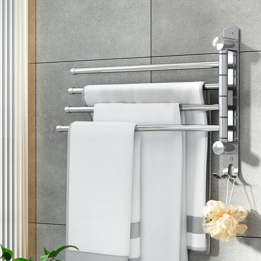 Buy Towel Rail Rack Holder 4 Bars Wall Mounted Stainless Steel Swivel Hanging Hook discounted | Products On Sale Australia