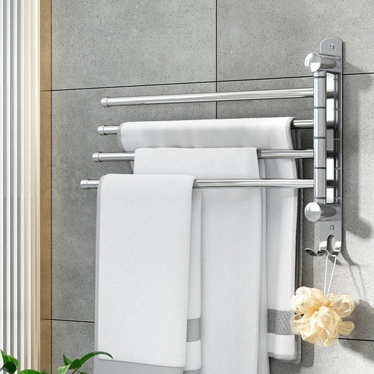 Buy Towel Rail Rack Holder 4 Bars Wall Mounted Stainless Steel Swivel Hanging Hook discounted | Products On Sale Australia