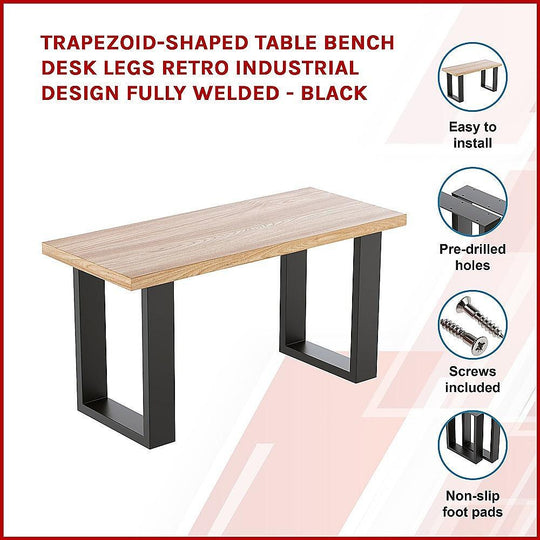 Buy Trapezoid-Shaped Table Bench Desk Legs Retro Industrial Design Fully Welded - Black discounted | Products On Sale Australia