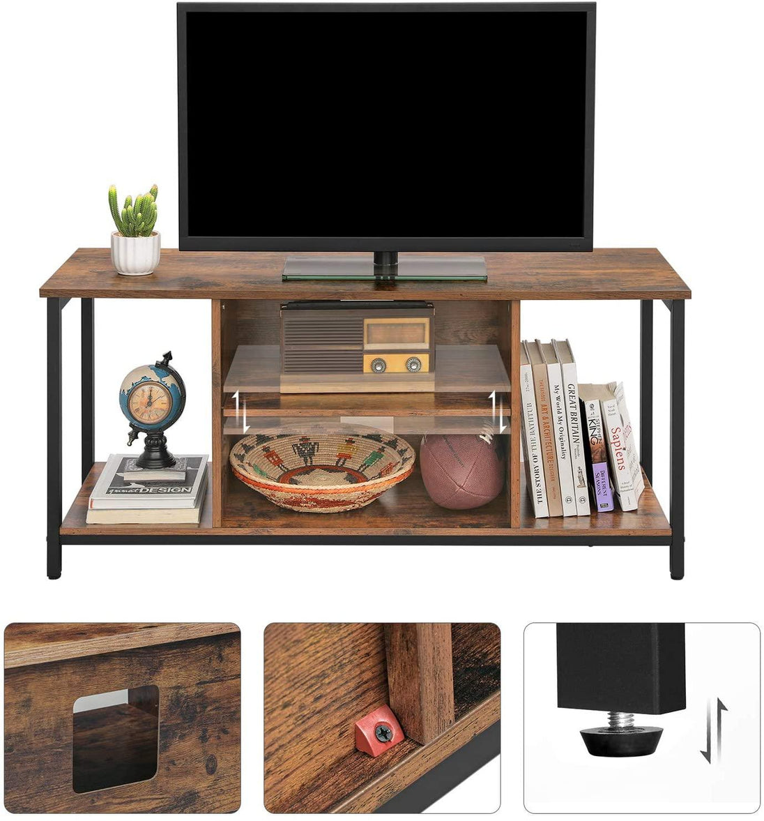 Buy TV Console Unit with Open Storage Rustic Brown and Black Industrial discounted | Products On Sale Australia