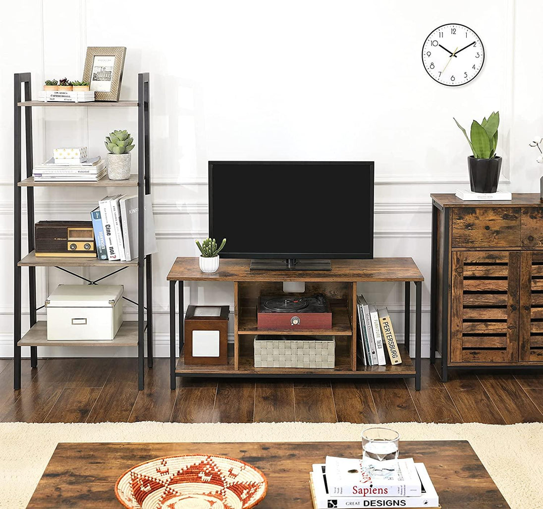 Buy TV Console Unit with Open Storage Rustic Brown and Black Industrial discounted | Products On Sale Australia