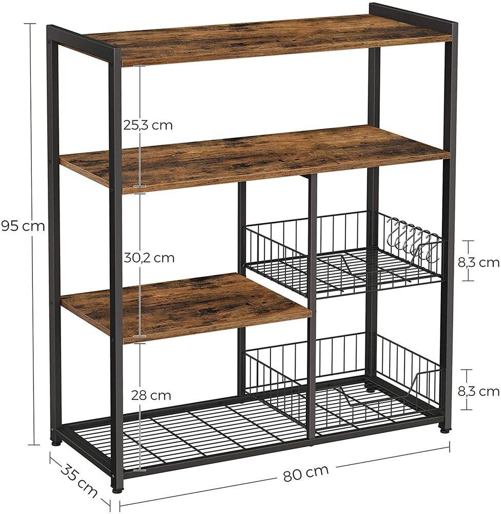 Buy VASAGLE Baker's Rack Kitchen Island with 2 Metal Mesh Baskets Shelves and Hooks Industrial Style Rustic Brown discounted | Products On Sale Australia