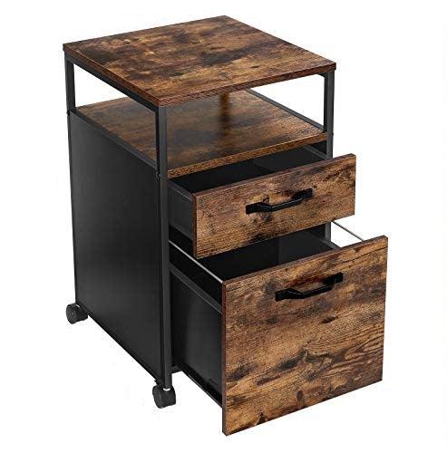 Buy VASAGLE File Cabinet with 2 Drawers Rolling Office Filing Cabinet with Wheels and Open Compartment Rustic Brown and Black discounted | Products On Sale Australia