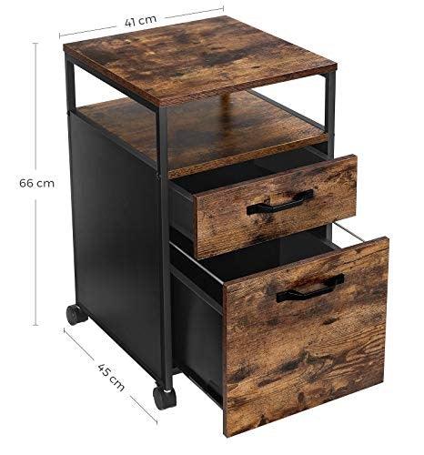 Buy VASAGLE File Cabinet with 2 Drawers Rolling Office Filing Cabinet with Wheels and Open Compartment Rustic Brown and Black discounted | Products On Sale Australia