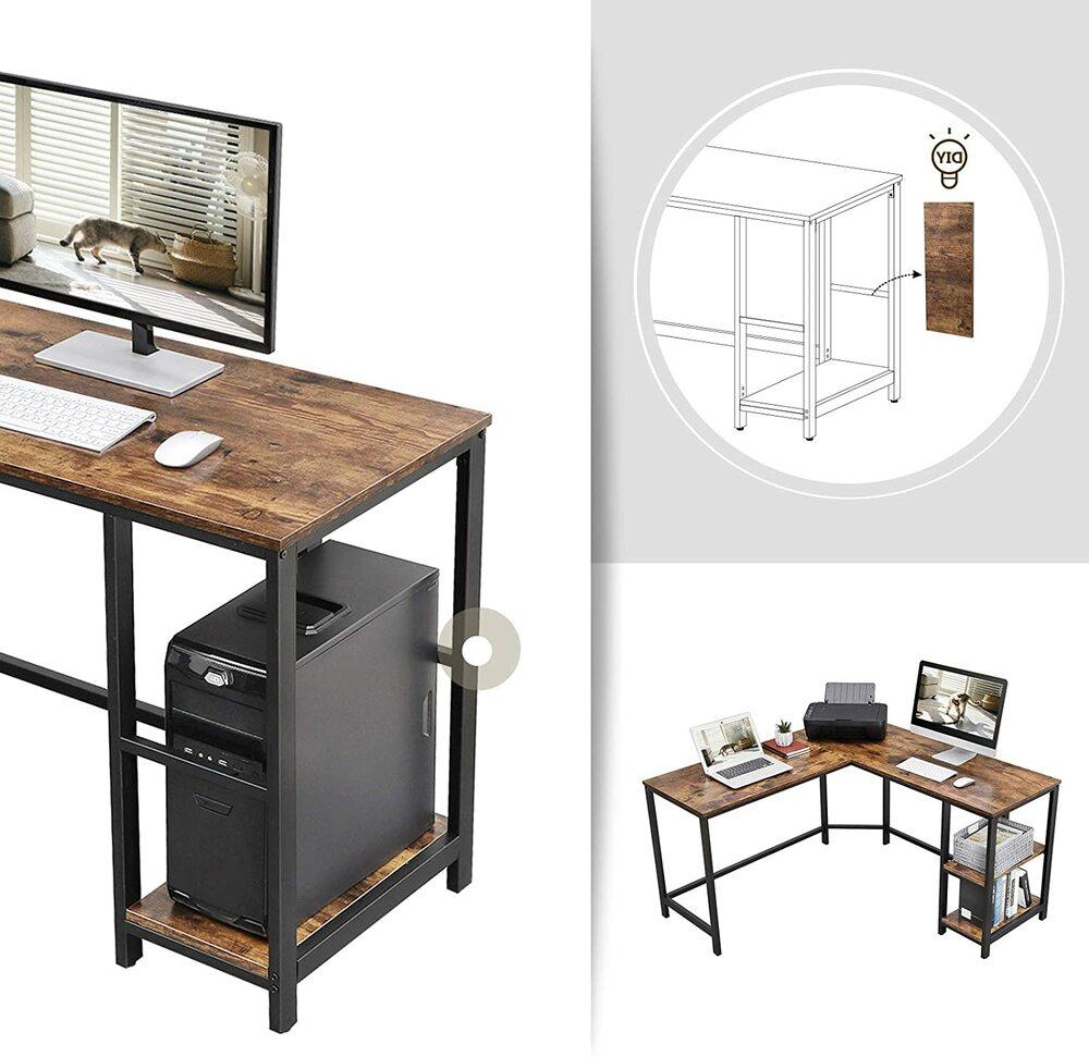 Buy VASAGLE L-Shaped Computer Desk Rustic Brown and Black discounted | Products On Sale Australia