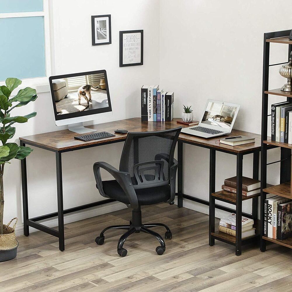 Buy VASAGLE L-Shaped Computer Desk Rustic Brown and Black discounted | Products On Sale Australia