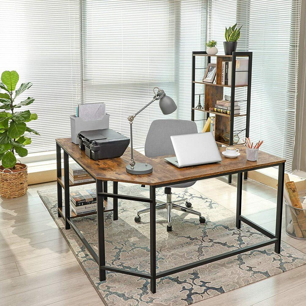 Buy VASAGLE L-Shaped Computer Desk Rustic Brown and Black discounted | Products On Sale Australia