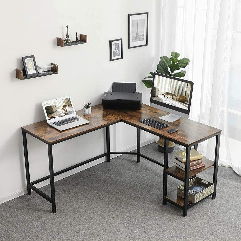 Buy VASAGLE L-Shaped Computer Desk Rustic Brown and Black discounted | Products On Sale Australia