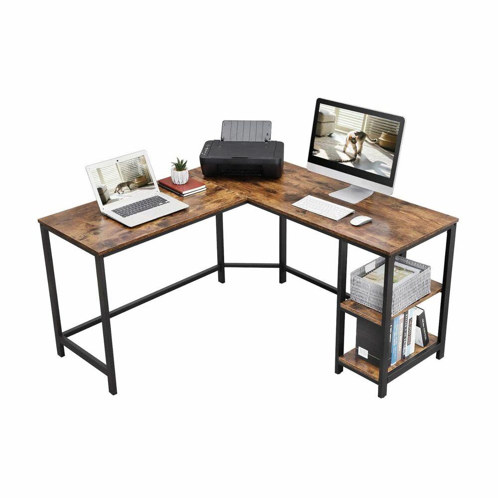 Buy VASAGLE L-Shaped Computer Desk Rustic Brown and Black discounted | Products On Sale Australia