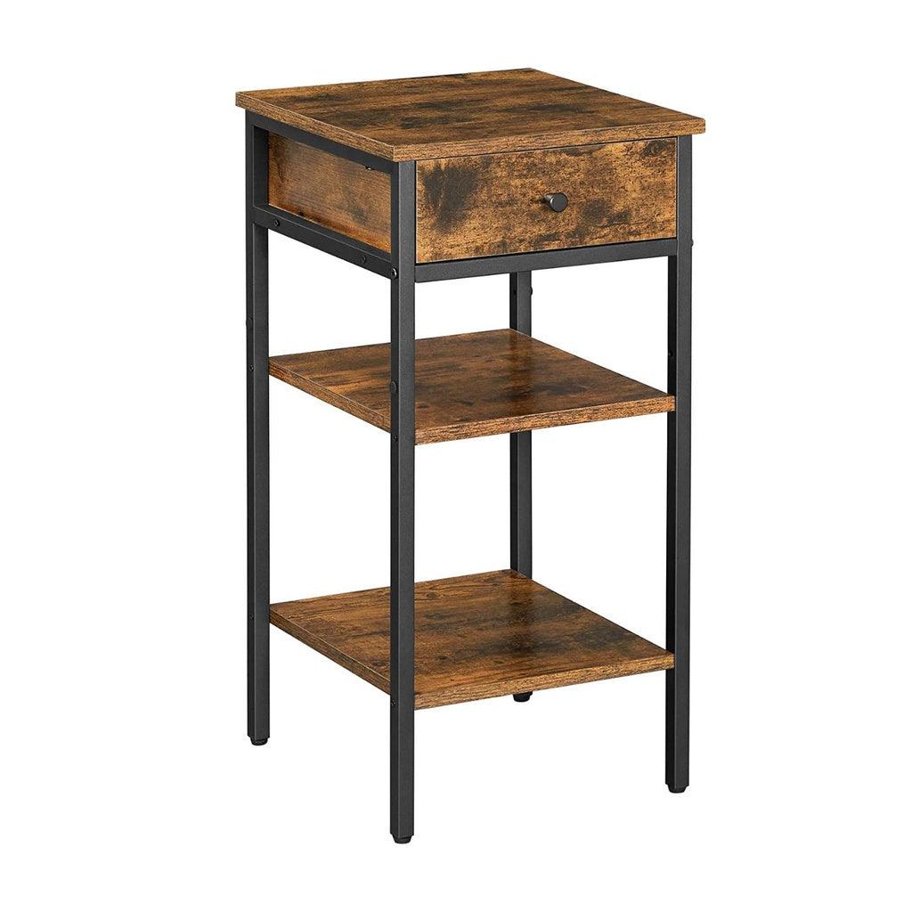 Buy VASAGLE Nightstand End Table with a Drawer and 2 Storage Shelves Industrial Rustic Brown and Black discounted | Products On Sale Australia