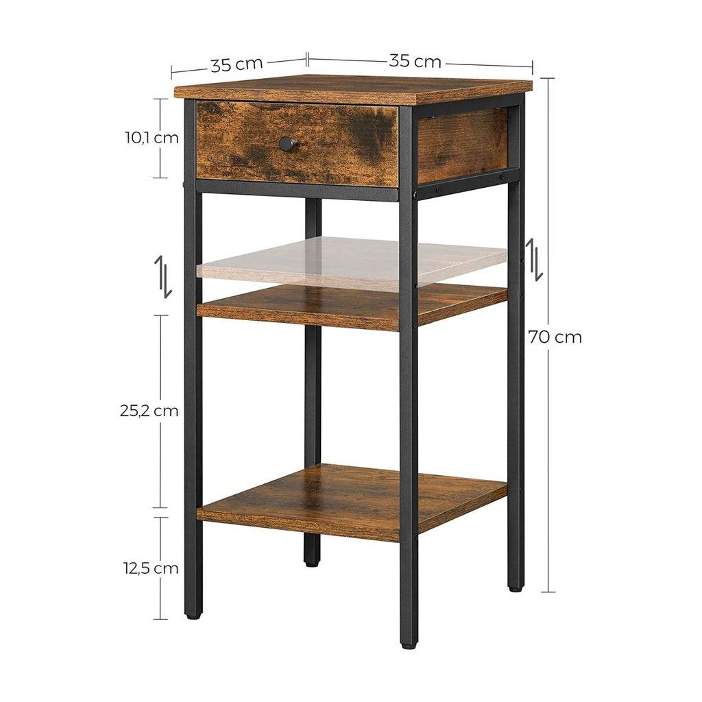 Buy VASAGLE Nightstand End Table with a Drawer and 2 Storage Shelves Industrial Rustic Brown and Black discounted | Products On Sale Australia