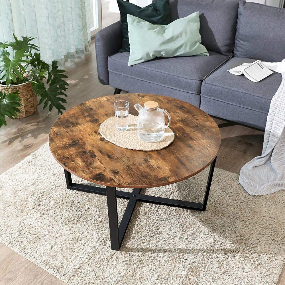 Buy VASAGLE Round Coffee Table Rustic Brown and Black discounted | Products On Sale Australia